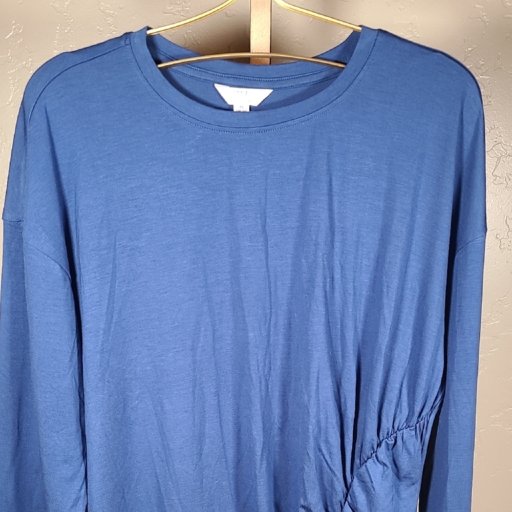 Time and Tru Blue Ruched Long Sleeve Blouse - Picture 4 of 9